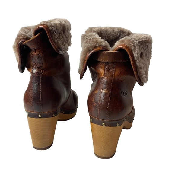 Ugg women’s brown leather clog, Lynnea Shearling ankle pull on boots size 7 - Picture 8 of 12